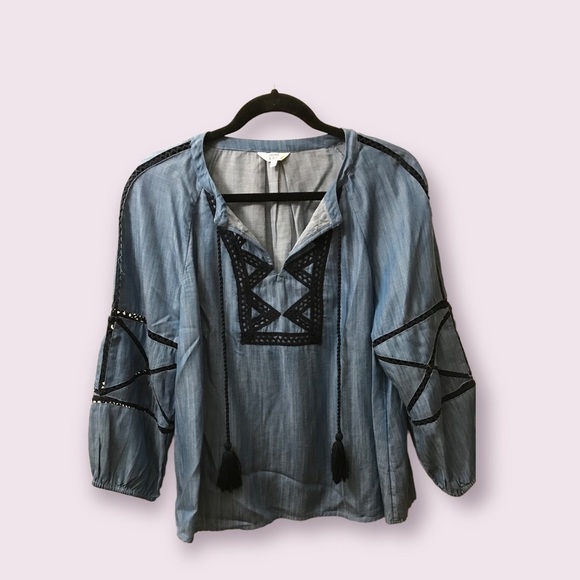 Crown & Ivy Denim Embroidered Long Sleeve Blouse. Size Small - Picture 1 of 13